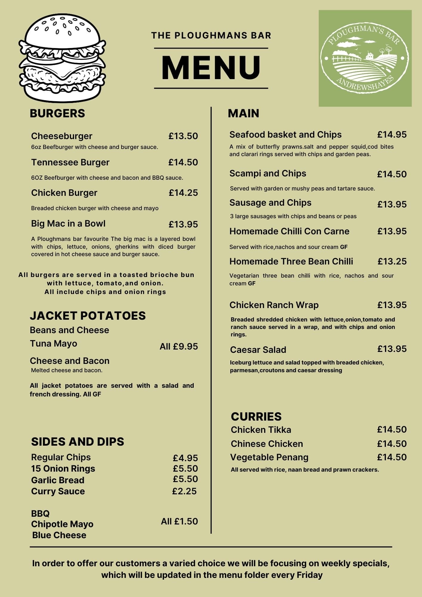 Ploughmans Main menu 2026 Ploughmans Main menu 2026
